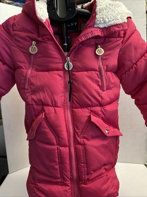DKNY Puffer Full Zip Hooded Coat Hot Pink Girls Size 7-8