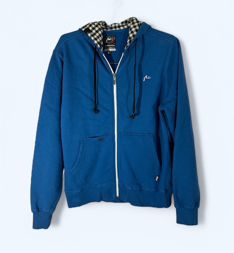 Rusty Hoodie Full Zip Fleece Lined Jacket Blue Mens Sz M Ear Buds & Audio Cable - Picture 1 of 10