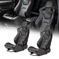 Universal Pair Reclinable Racing Seat Dual Slider Black Pvc Leather Black Universal Pair Reclinable Racing Seat Dual Slider Black Pvc Leather Black