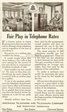 1914 American Telephone Telegraph AT&T Bell System Fair Play in Phone Rates Ad