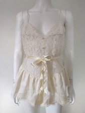 Vintage Victorias Secret Gold Label sheer lace satin Teddy Romper Bow Coquette S