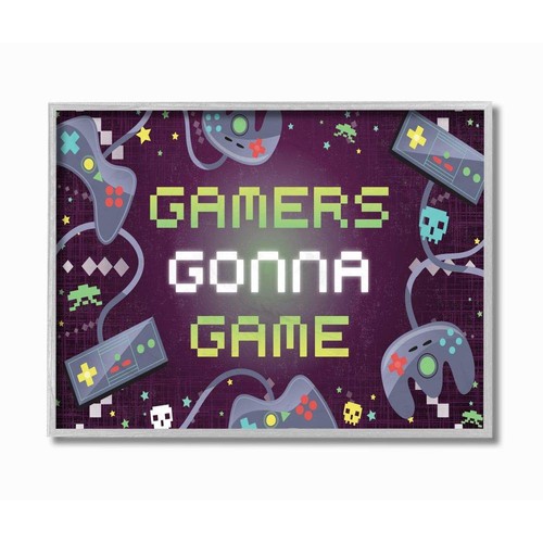 Gamers Gonna Fun Kid's Video Game Phrase Wall Art, 11 x 14, Purple