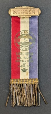 Rare Pre-1923 United Mine Workers Of America Ribbon w/Bullion Fringe Tarrs, PA