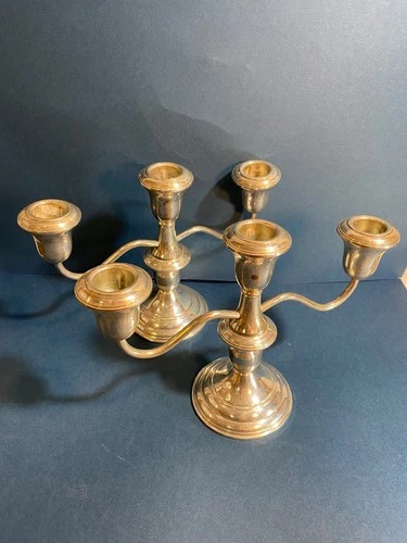 Reed & Barton Sterling Silver Candelabras Weighted & Reinforced 3-Arm Pair-#20