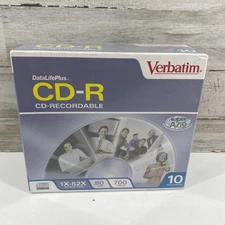 Verbatim CD-R Discs 700MB/80min 52x w/Slim Jewel Cases Silver 10/Pack 94935