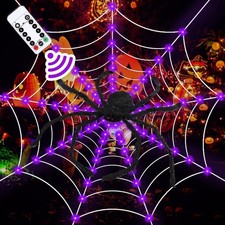 Halloween Decorations, 9FT Diameter Spider Web Lights with Black 4FT Spider