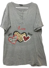 Just Love 3X dress gray love hearts animal buttoned short sleeve sleepwear