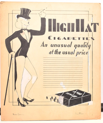 Art Deco Illustraion Ink Drawing by  Lily Mark Tolpo HIGH HAT CIGARETTES