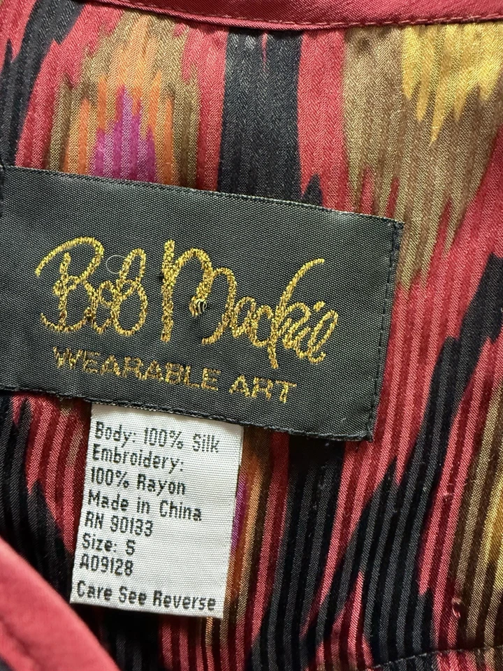 Top Bob Mackie Usable Arte Seda Ikat Llama Bordado Talla S De Colección Boho Foto 2 de 4