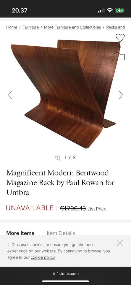 Um magnífico rack de revistas moderno de madeira curvada por Paul Rowan para Umbra, por volta de 1980 - Imagem 3 de 4