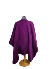 100% Wool Purple Poncho Cape Sweater Coat Alpaca With Top Button Shawl