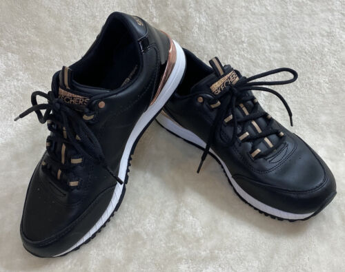 Skechers Sneaker Women’s 8 Sunlite Delightfully OG Black Rose Gold Glitter