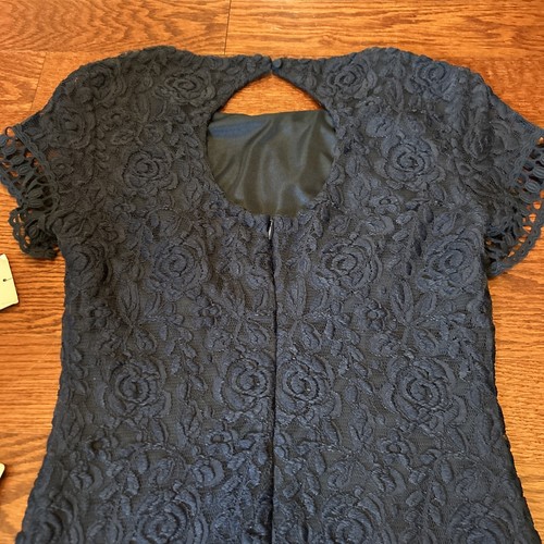 New Laundry by Shelli Segal Women's Size 4P 4 Navy Blue Rose Lace Lined Dress - Picture 9 of 10