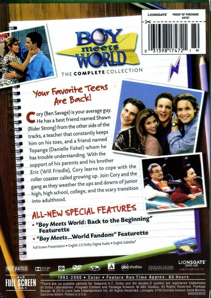 Boy Meets World The Complete Series Collection(DVD,2013,22-Disc Set,Seasons 1-7) - Image 2 of 4