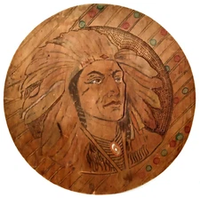 Antique Native American Folk Art Indigenous American Chief Pyrography 1900s