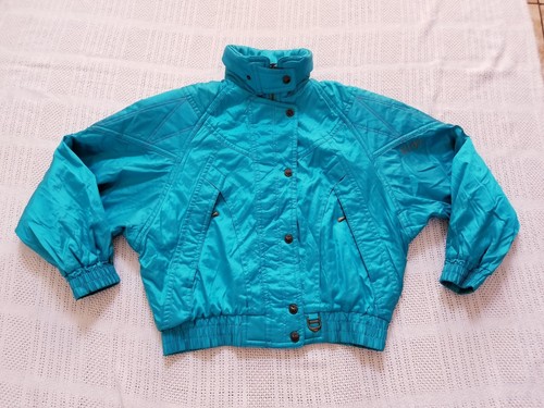 VINTAGE DESCENTE WOMEN DISCO RETRO SNOW SKI CYAN JACKET SIZE 12 - Picture 6 of 11