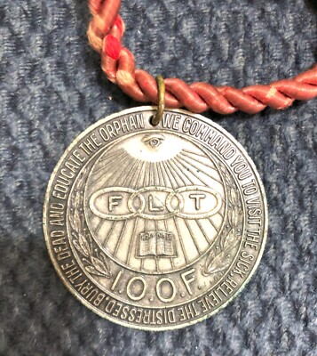 I O O F Medal with Cord, 1834, F  L T, Visit the Sick, Educate the Orphan