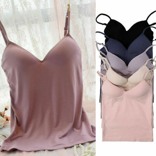 Women Camisole with Built in Shelf Bra Spaghetti Strap Vest Padded Tank Tops