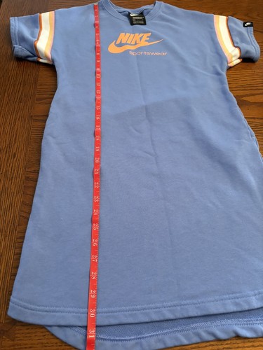 Nike~Youth Girls~T-Shirt Logo Dress~Pockets~Blue~Arm Accent Stripes~Sz Large - Picture 11 of 11