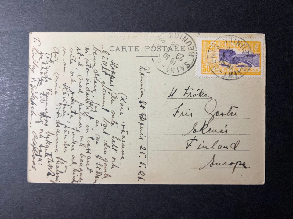 1926 French Reunion RPPC Postcard Cover Saint Denis to Jokai Finland - Image 2 of 2