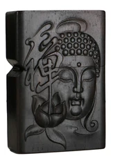 Case Only Natural Ebony Black Wood Shakyamuni Lotus Lighter Box For Zippo Insert