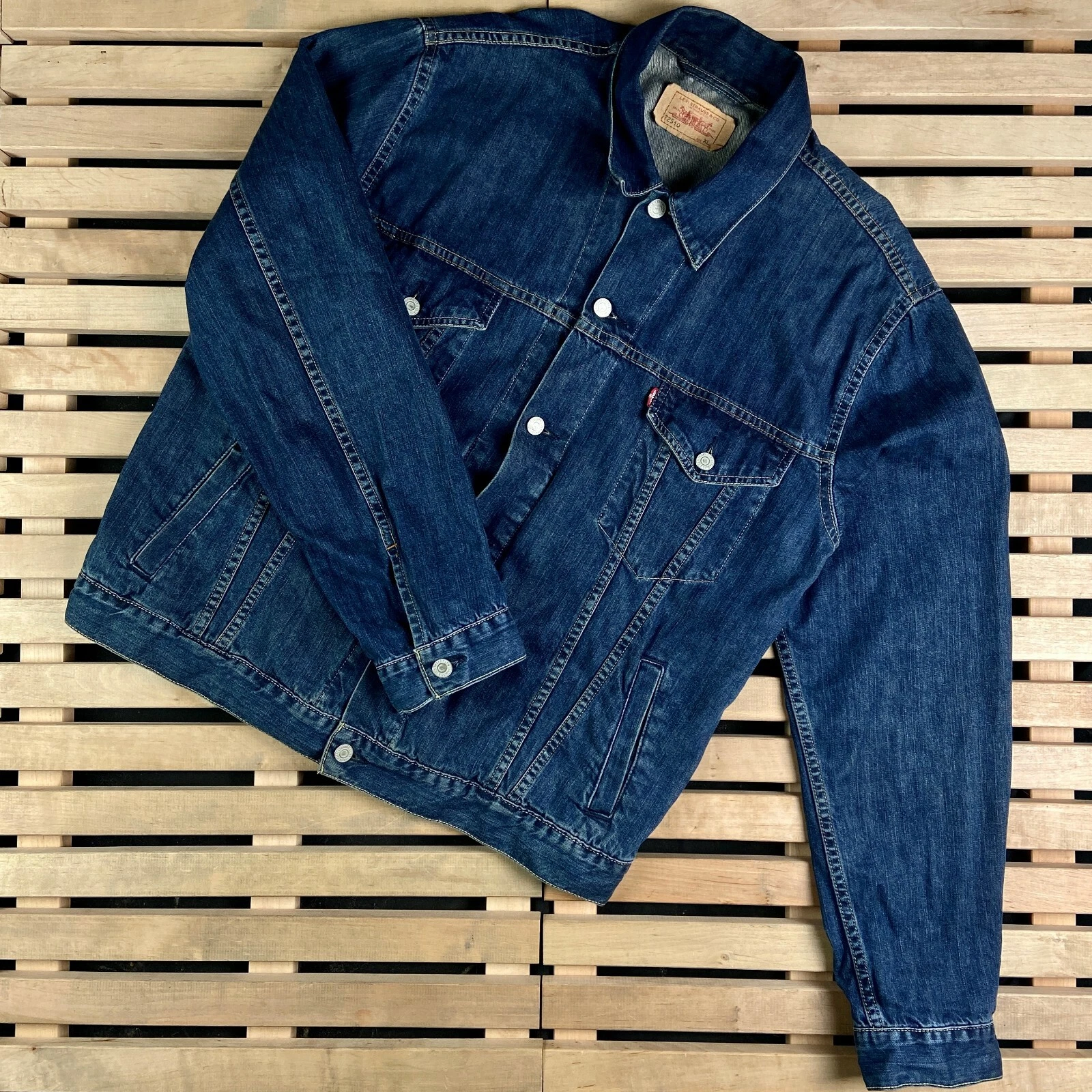 Mens Denim Bomber Jacket Levis Size XL Blue Custom
