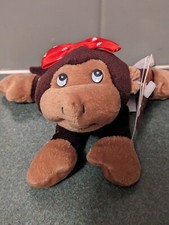 Dan Dee Brown Monkey Plush Tan Face Feet Red Bow Stuffed Animal Floppy Heart 5"