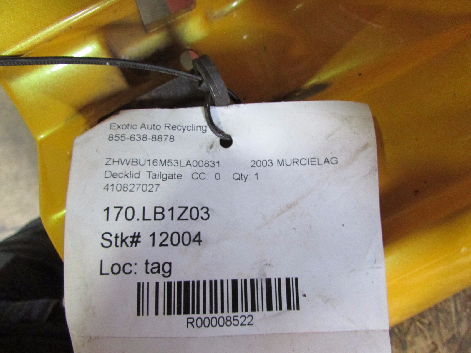 Lamborghini Murcielago, Rear Engine Lid, Exhaust Cover, P/N 410827027