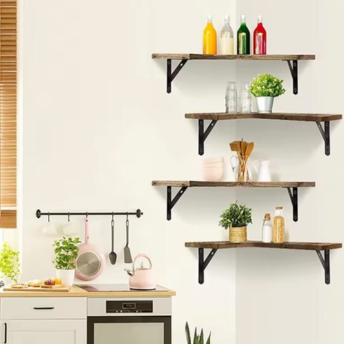 4 Piece Home Corner Floating Shelves Wall Mounted Storage Wooden Display Shelf - Picture 11 of 19
