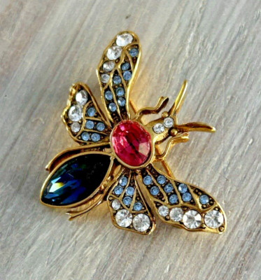 Bug Insect Pin Brooch Rhinestone Wings Large Pink & Blue Stone | eBay