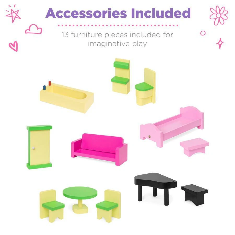 Doll House For Indoor Girls Dollhouse Furniture Accessories Wooden Playhouse New - Image 3 of 4