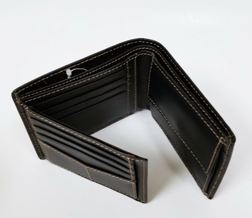 NEW FOSSIL GRAYSON BLACK TEXTURED LEATHER,STITCHES,BIFOLD TRAVELER MEN'S WALLET - Picture 6 of 6