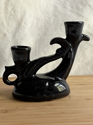 VTG Art Deco Camden USA Black Hand Painted Candle Holder 269 Halloween