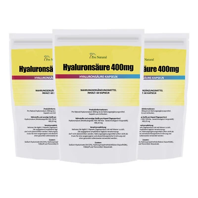 Hyaluronsäure 400mg Hyaluron - 180 Kapseln - Haut und Anti Aging für Vegetarier