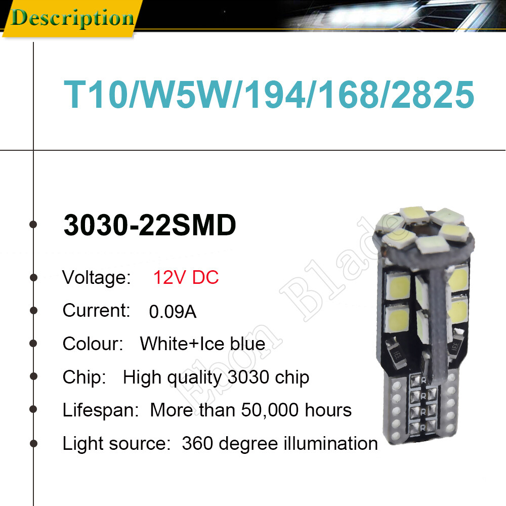 Dual Color T10 LED White/Ice Blue Switchback W5W Wedge Interior