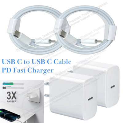 For iPhone 16 15 Pro Max 16Plus 20W PD USB C Fast Charger Block Type C Cable Lot