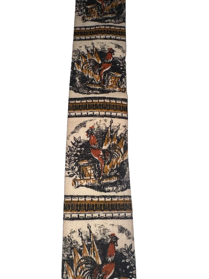 Rooster Neck Tie Mens Cotton Sun Fabrics Necktie Roosters Square End VTG - Image 4 of 4