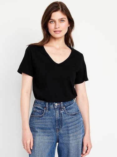 T-shirt donna OLD NAVY ALTA taglie M ALTA - XXL ALTA nera scollo a V EveryWear - Foto 1 di 7