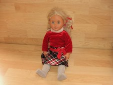 Our Generation 18 Doll Blonde Hair Blue Eyes Red Holiday Dress Leggings Bow X