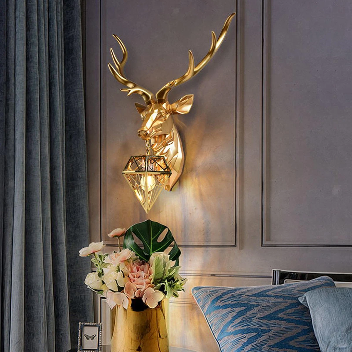 Modern Deer Head Wall Lamp Animal Sconce for Loft Corridor Lounge