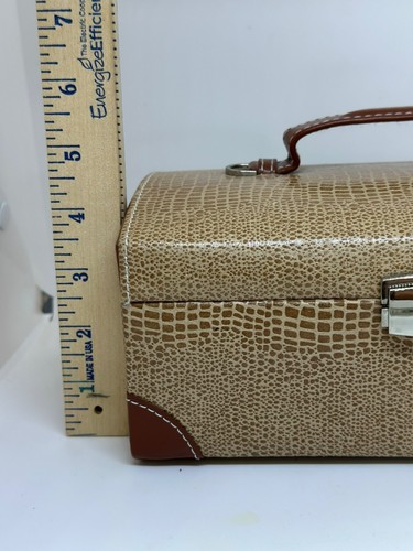 VTG 70s Faux Crocodile Leather Jewelry Box 5"x10" Tan Travel Case Vanity - Picture 6 of 10