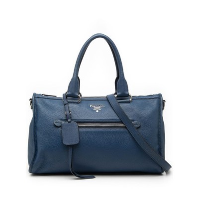 Prada Vitello Phenix Zip Top Satchel Pre-Loved Blue