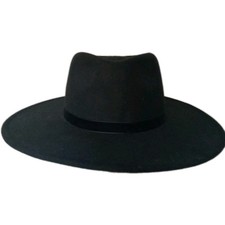 Black Felt Fedora Hat S/M Water Repellent Felt Wide Brim Ribbon Band Vtg NWT