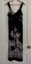 Linea Donatella Nightgown Medium Maxi Slip Dress Feminine Black White Floral