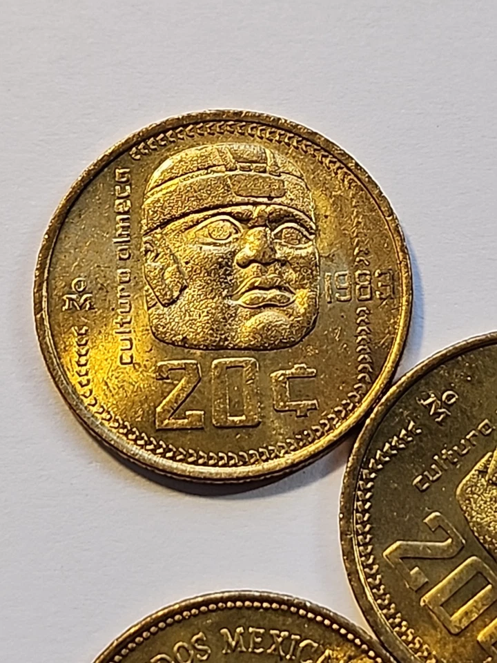 México 20 centavos 1983, cabeza de piedra de la cultura olmeca, KM491, 1 UNC. Moneda, envío gratis Foto 2 de 4