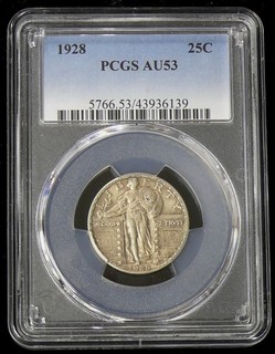 1928 AU 53 BETTER DATE STANDING LIBERTY QUARTER PCGS GRADED SEE PICTURES