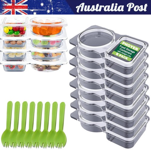 8Pcs 2 Compartment Condiment Containers with Lids & Scoop Snack Containers Sauce - Picture 1 of 13