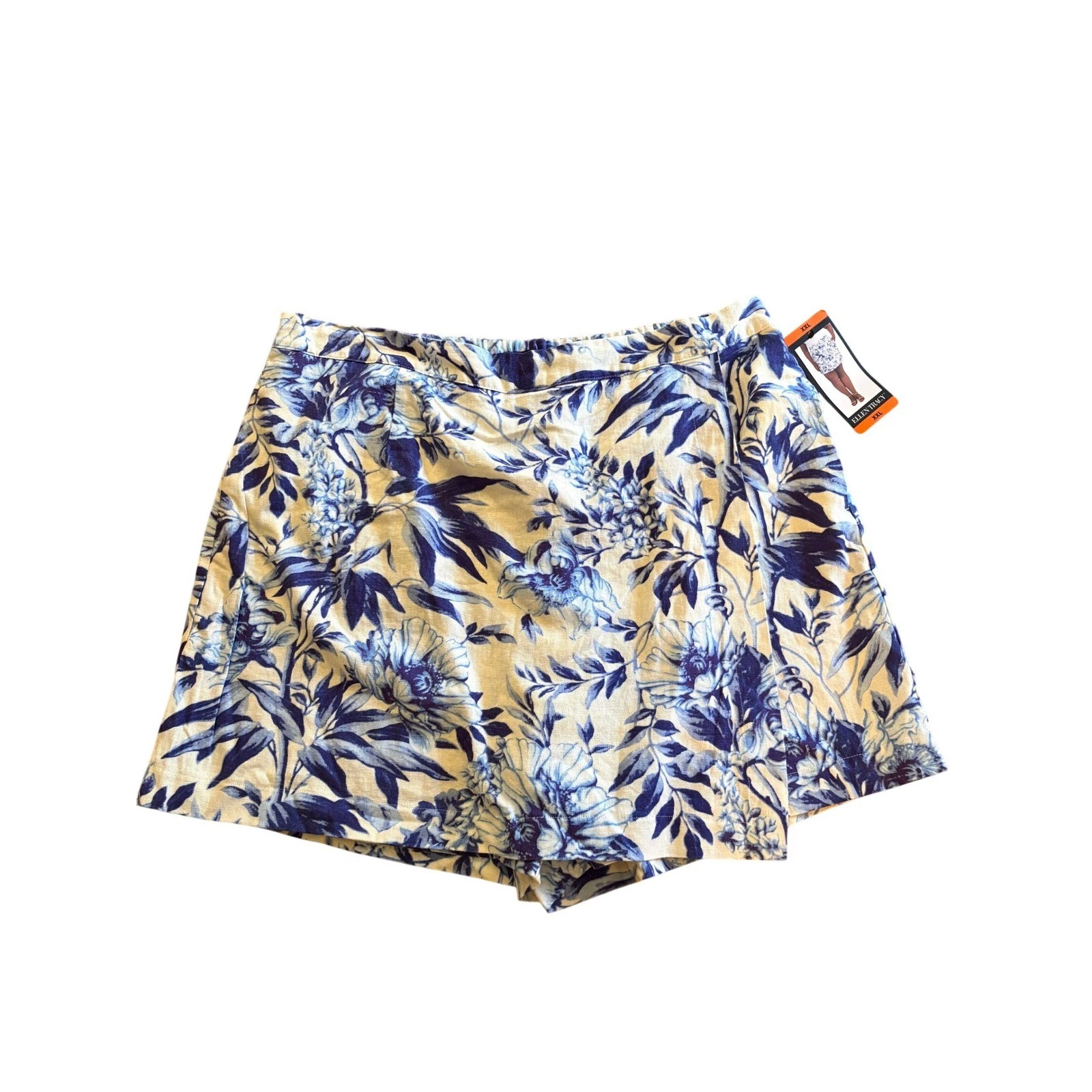 Ellen Tracy Blue Floral Linen Blend Skort XXL NWT Wrap Front Coastal Beach