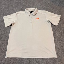The North Face Polo Shirt Mens Medium Grey Striped Collar Snap Button Breathable