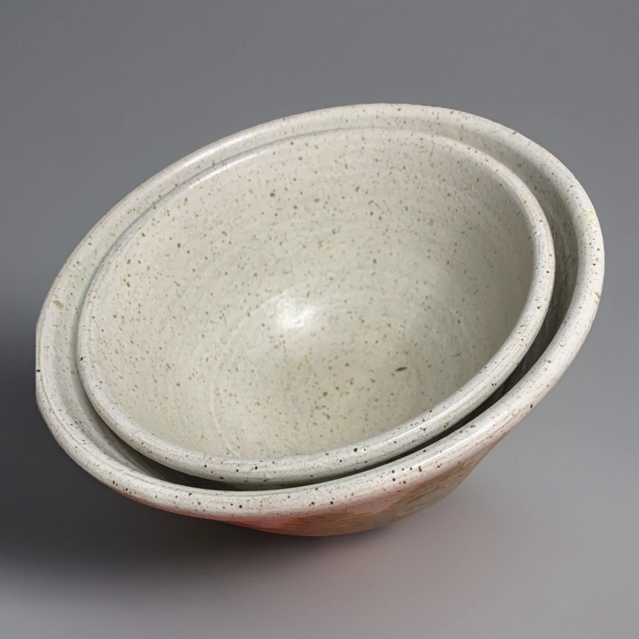 Vintage Hand Thrown Pottery set of 2 Mixing/serving Bowls 7.5”by4.5” And 9”By 6”